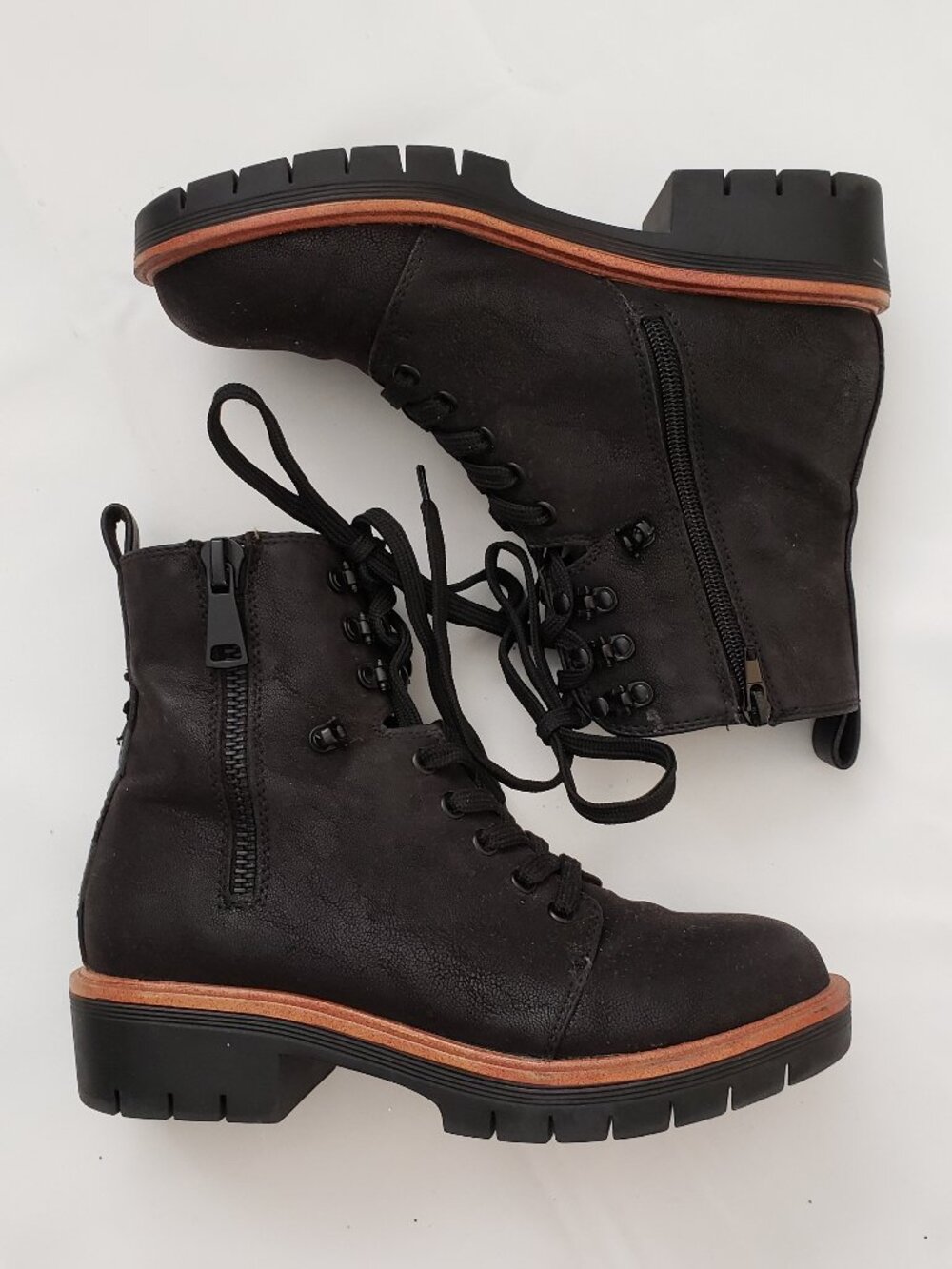 Mia size 6.5 black combat style boots booties lace up & side zip
